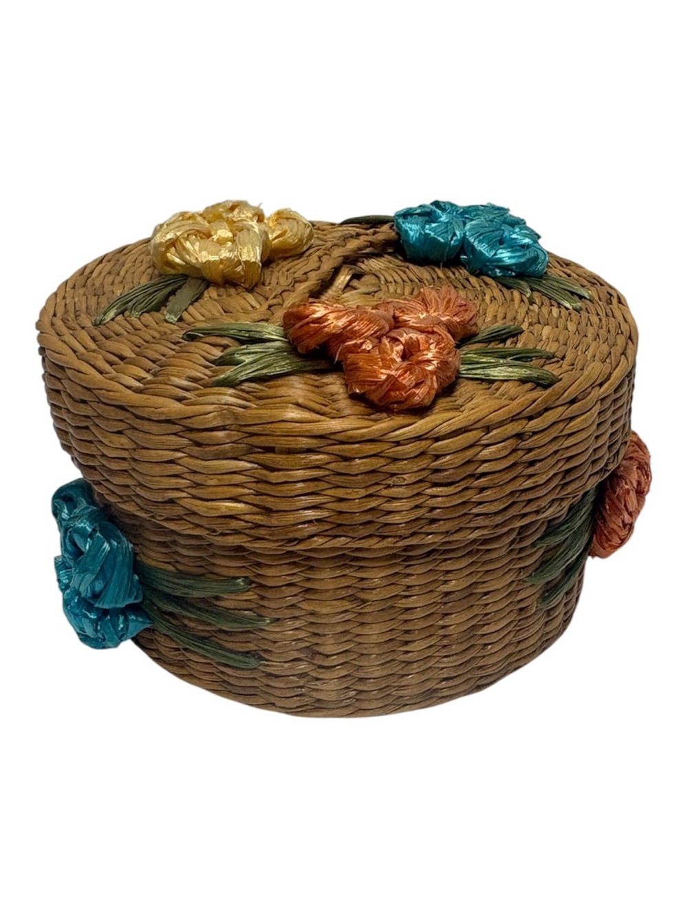 Handwoven Floral Wicker Trinket Box - Multicolor HL4